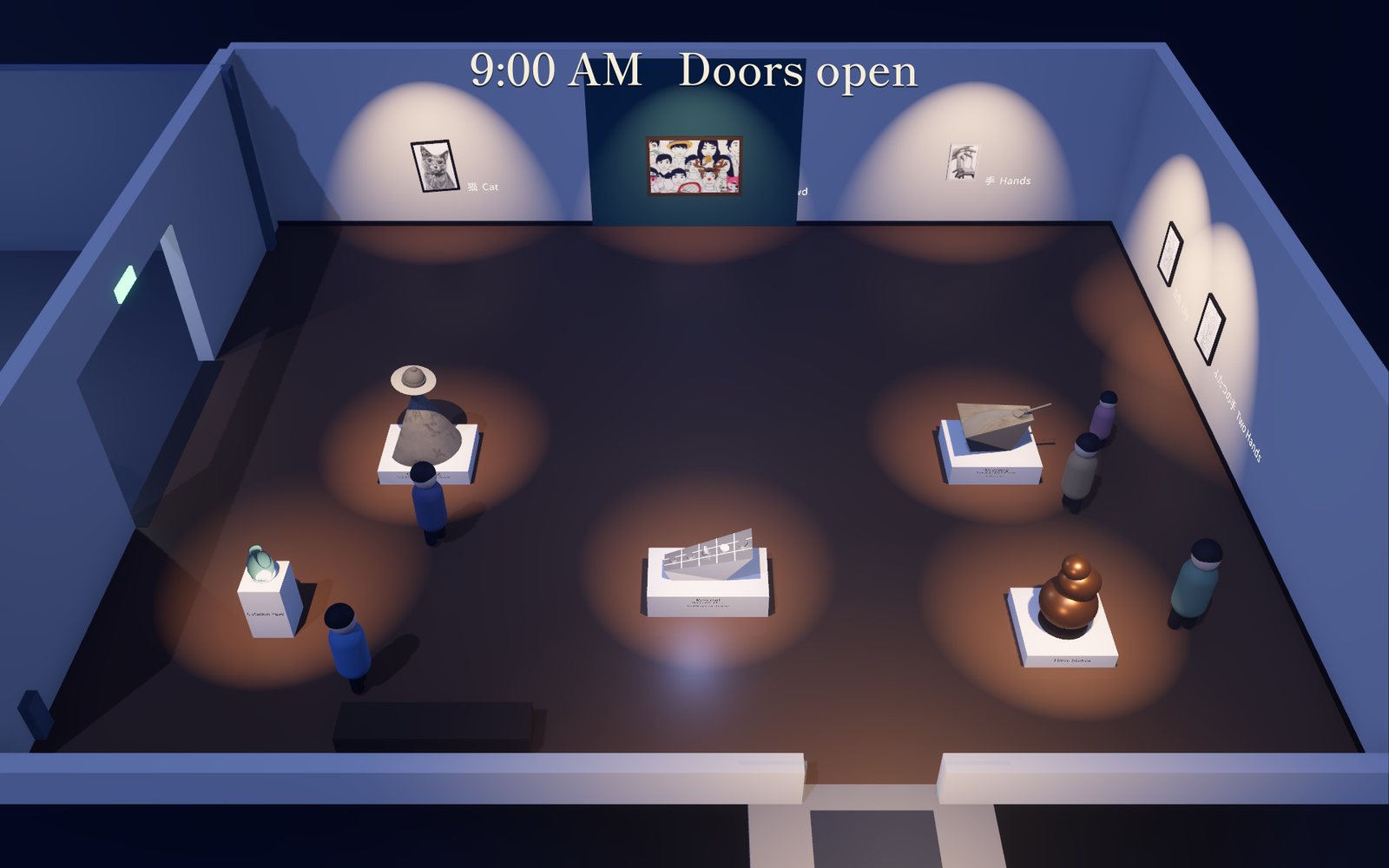 Visitors at nine o'clock, stopping in front of the pieces with short remarks