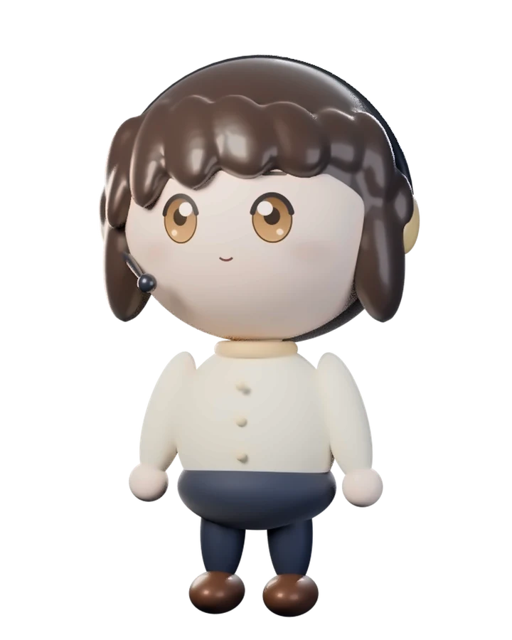 Yui: a small figure with a brown bob, a headset and a cream cardigan